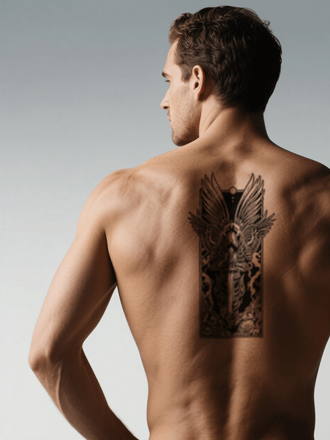 Customizable Black Warrior Angel Temporary Tattoo